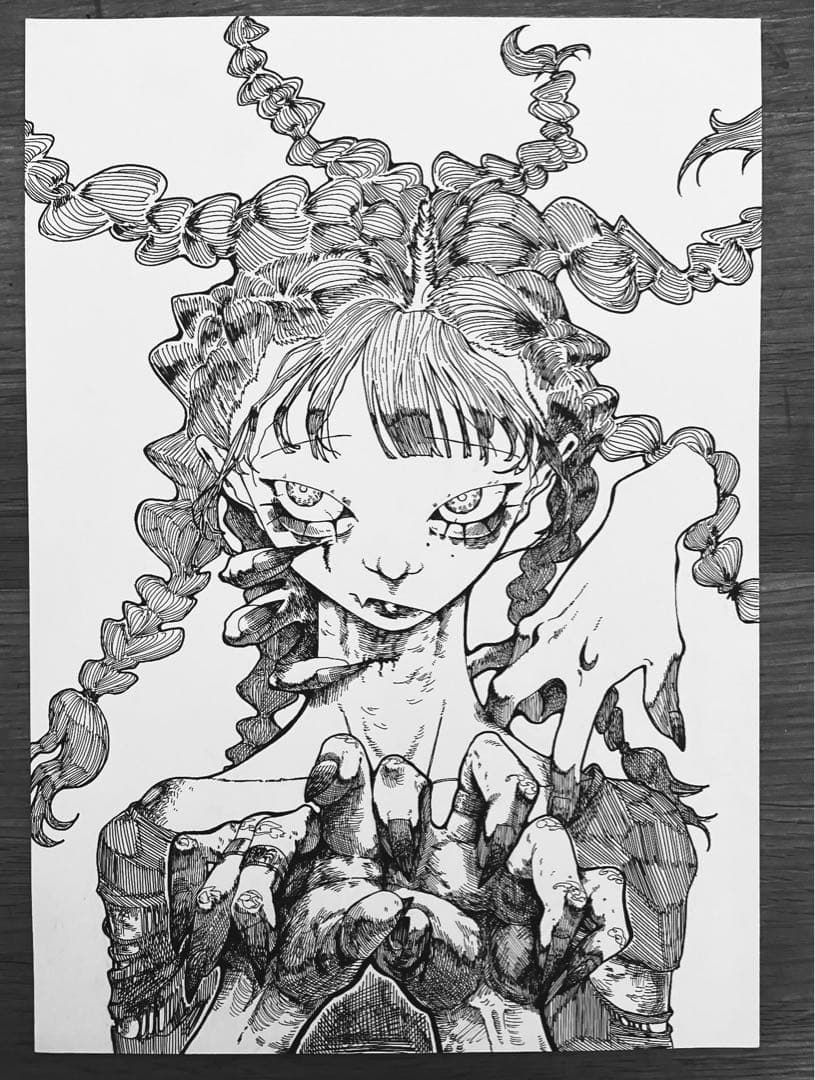 アナログイラスト、ボールペン