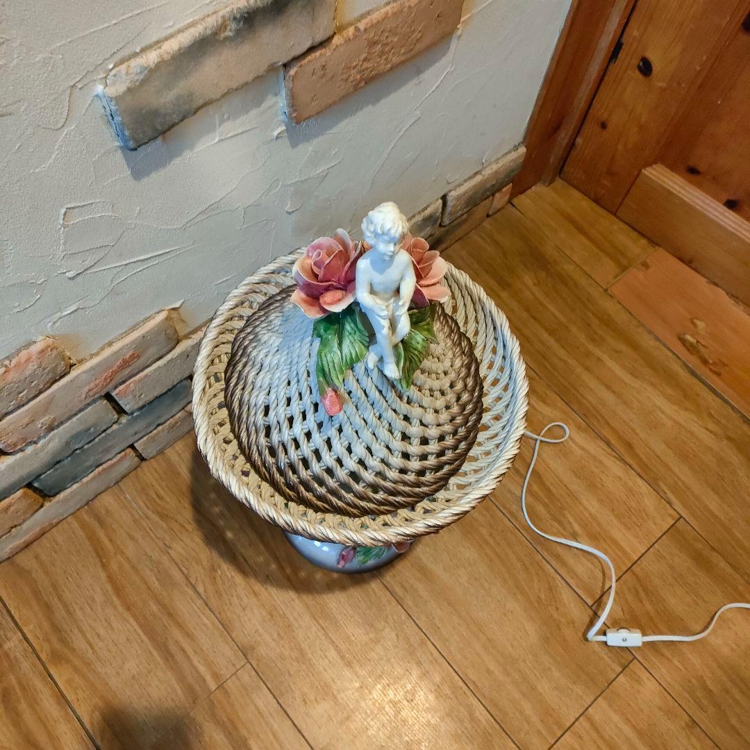 希少 激レア アールヌーヴォー アンティークランプ 陶器 エンジェル 天使 薔薇