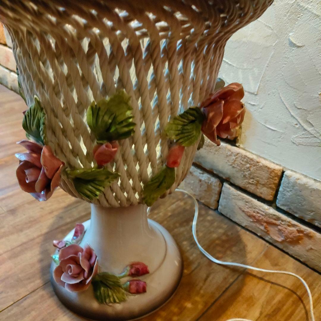 希少 激レア アールヌーヴォー アンティークランプ 陶器 エンジェル 天使 薔薇