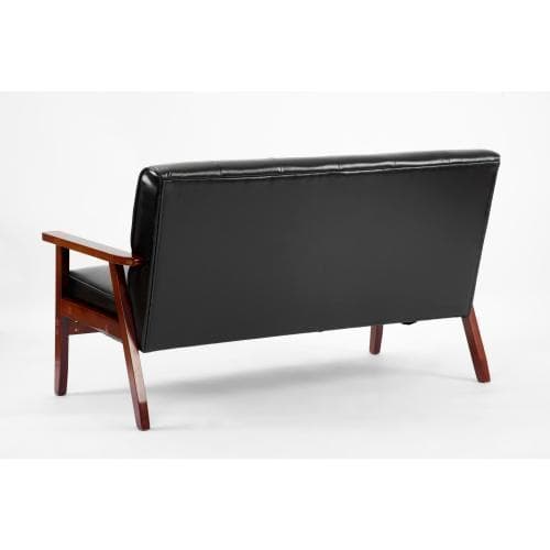 ソファ ソファー 2人掛け 2Pソファ レザー レトロ モダン 天然木 ブラック