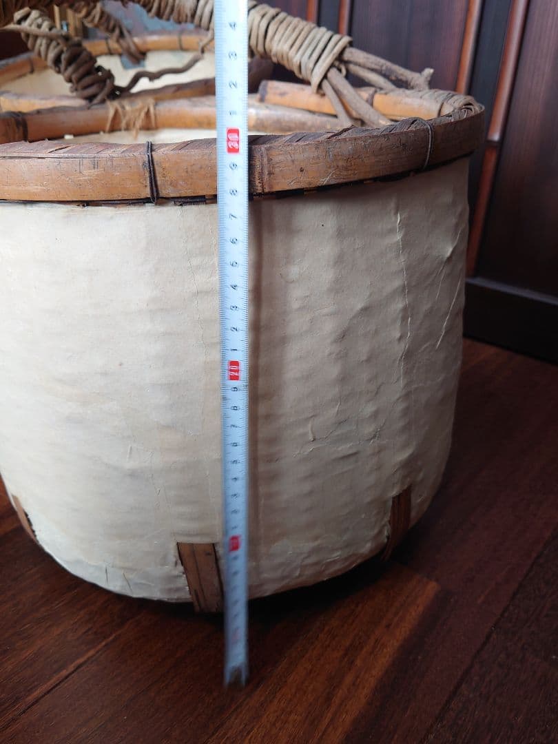 Ｂ一閑張り 蔓編 竹編 アンティーク昔篭 飾り 和紙 ディスプレイ インテリア