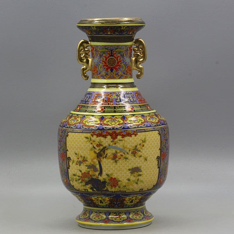 大清雍正琺瑯彩花鳥紋蒔金瓶磁器王 景徳鎮 陶磁器 装飾品 現代工芸品美術品 置物