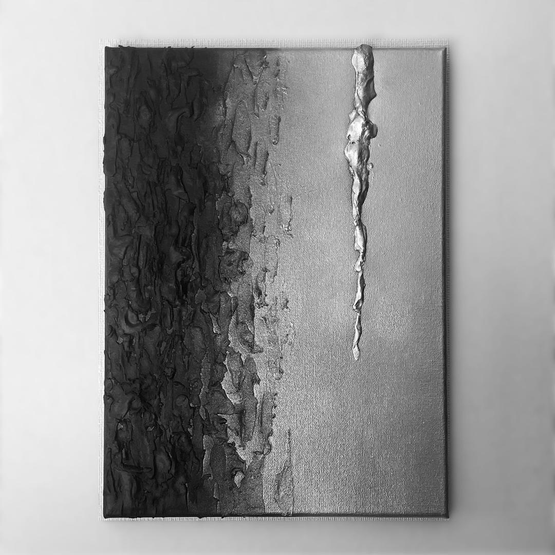 黒と銀のテクスチャーアート　絵画　抽象画　モダン　インテリア