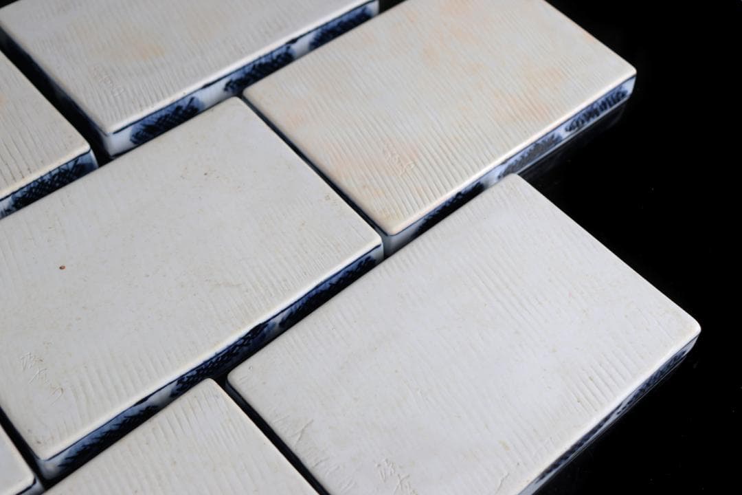 館林源右衛門 染付 根菜図 角皿 長皿 10枚 彫銘