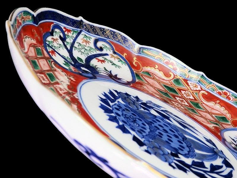 大聖寺伊万里　金襴手　窓絵　松竹梅に獅子の図　８寸皿　F246 AS-CZr