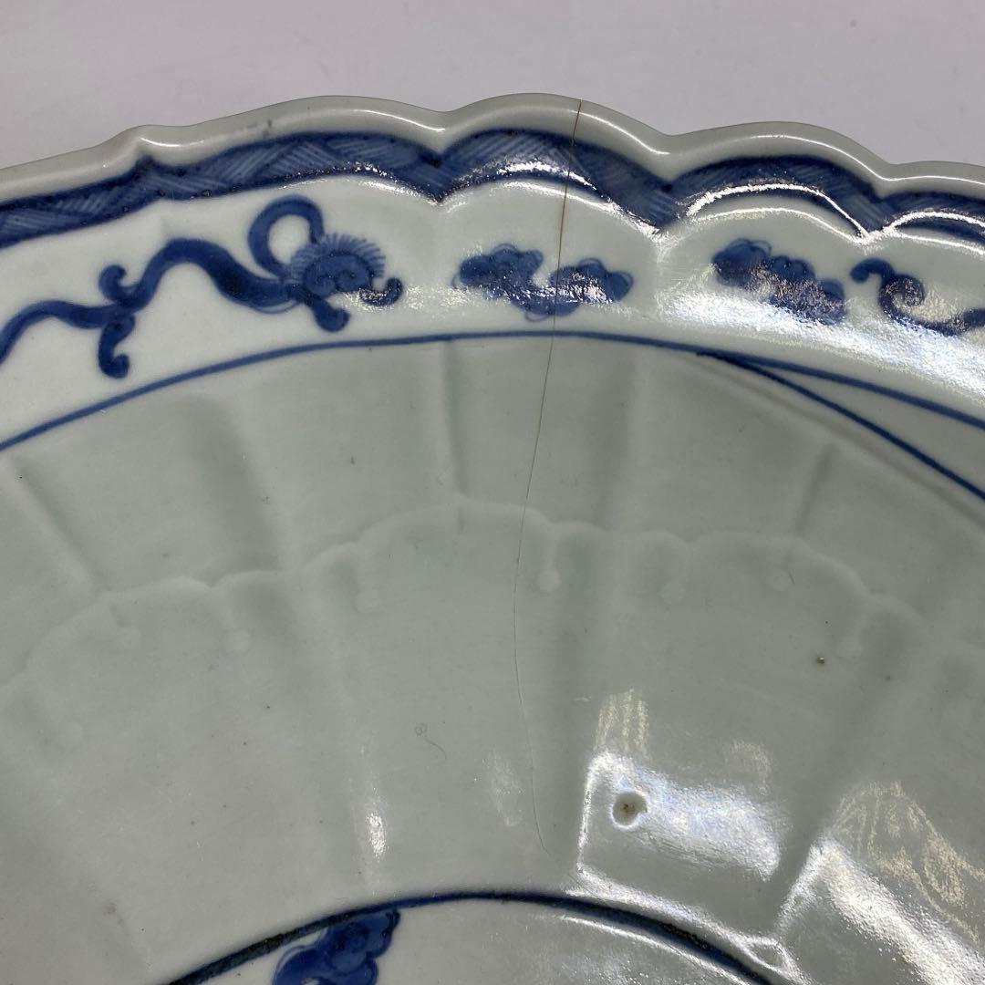 江戸中期 染付花唐草大皿 木箱付 w39cm 東キ7-1004② タサオ