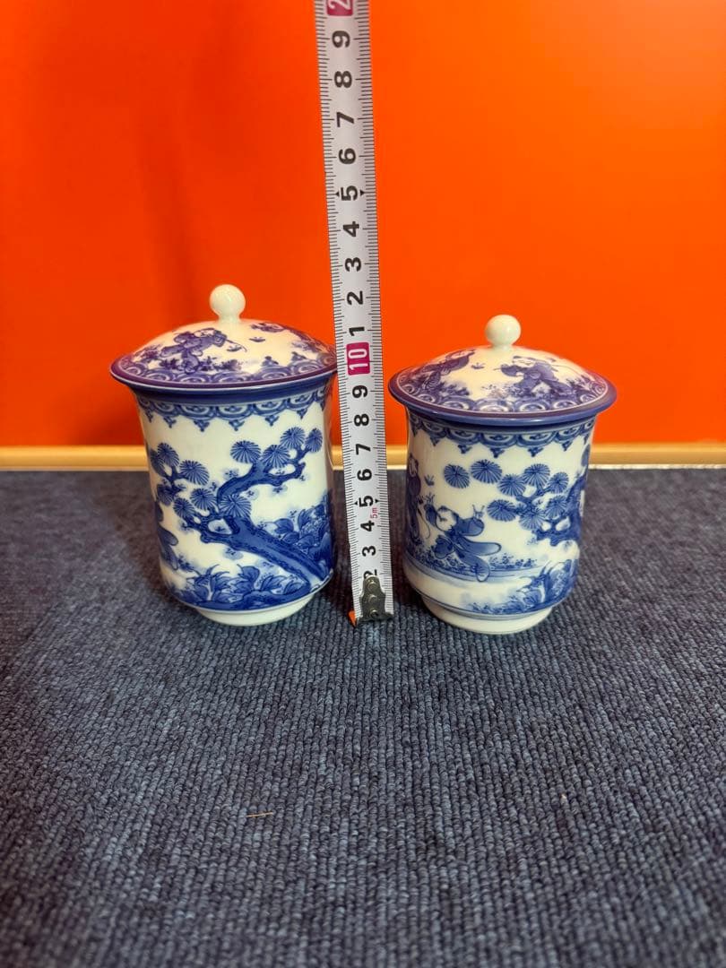 1972 三川内焼　平戸雅松作　献上唐子湯呑　2客　未使用