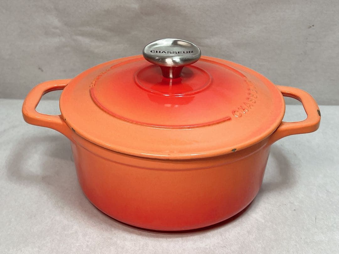 シャスール コケル ホーロー鍋 両手鍋 オレンジ色 18cm