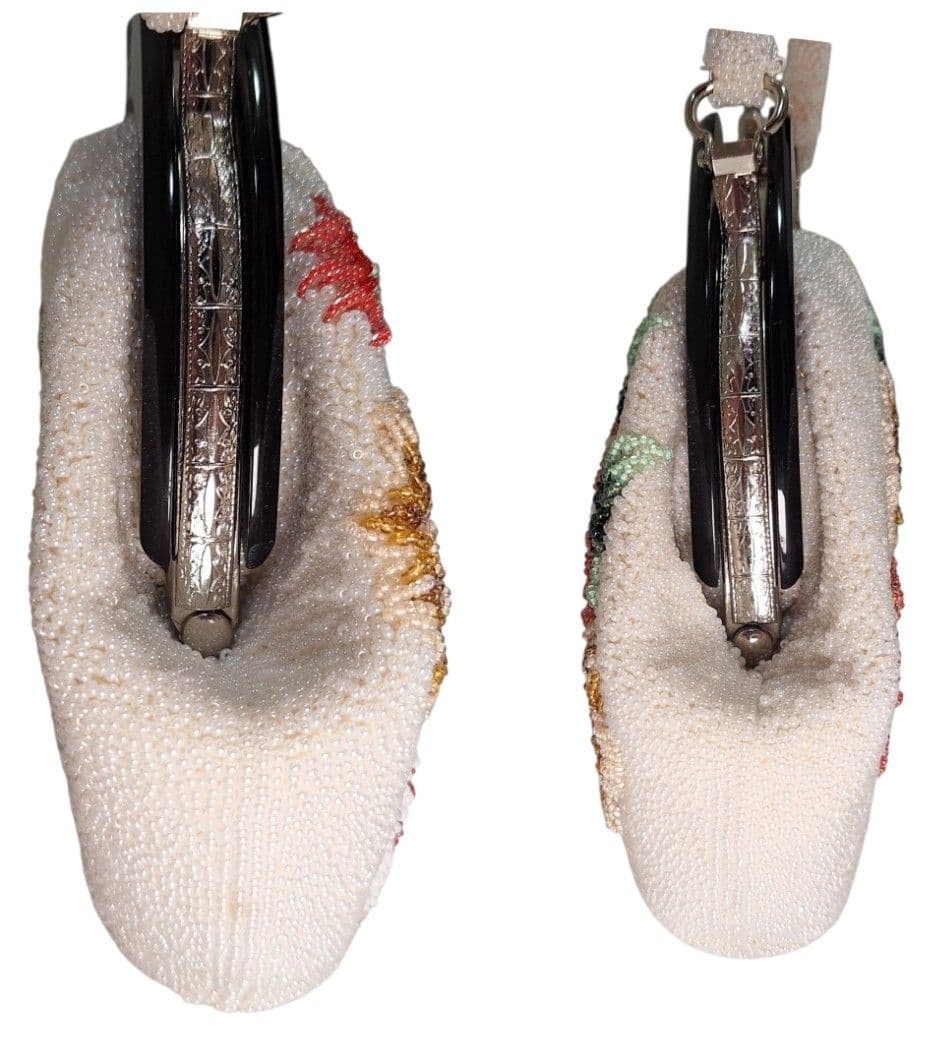 ビーズバッグ　手刺繍　総柄　花柄　総ビーズバッグ　和装　がま口　バラ　シミ特価