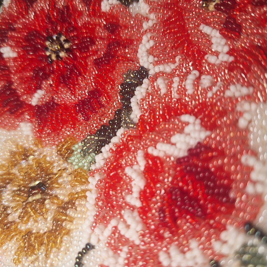 ビーズバッグ　手刺繍　総柄　花柄　総ビーズバッグ　和装　がま口　バラ　シミ特価