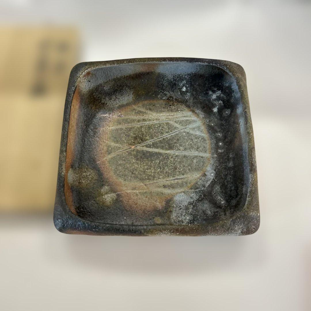 新品未使用　備前焼　手作り陶器 四角皿 木箱付き　高級