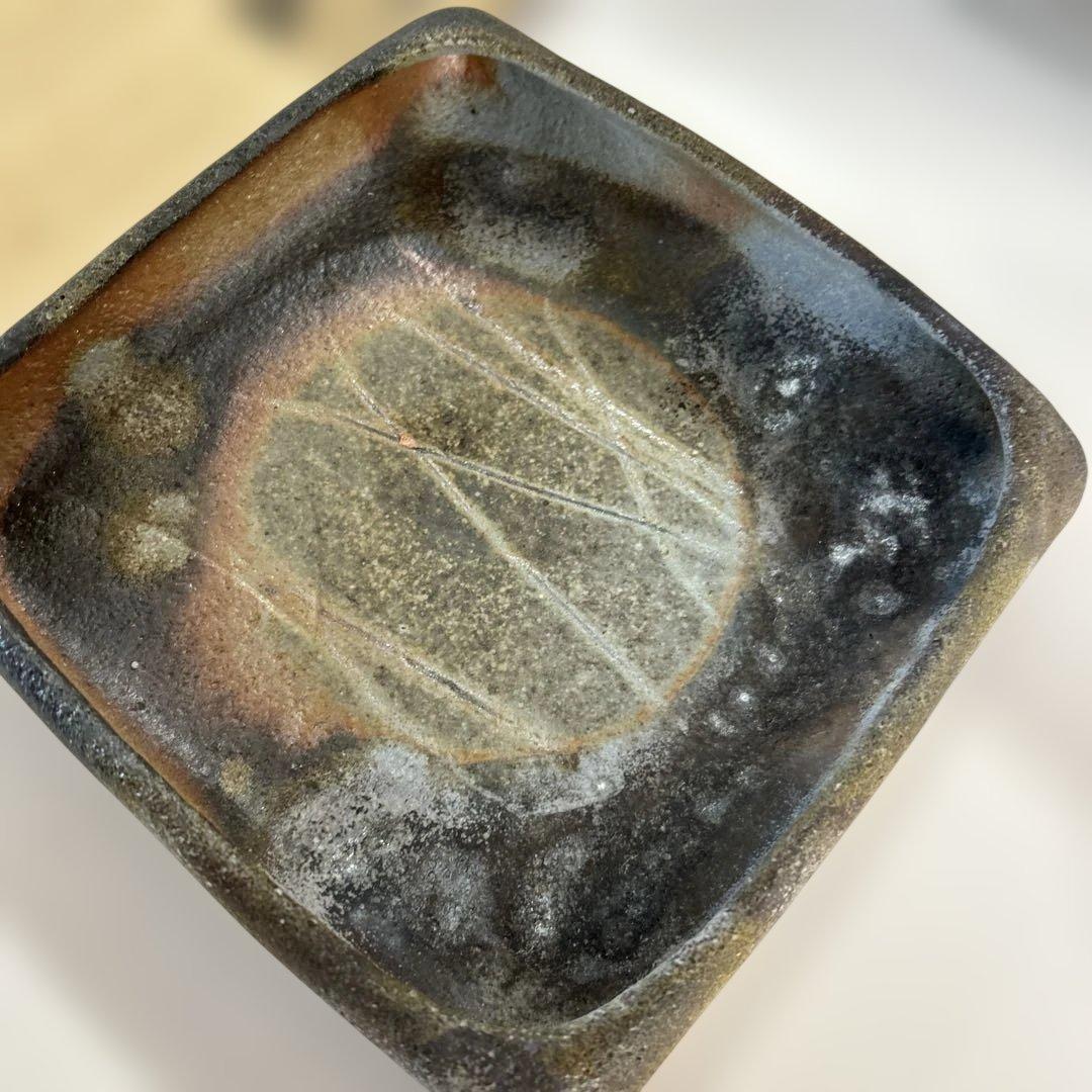 新品未使用　備前焼　手作り陶器 四角皿 木箱付き　高級