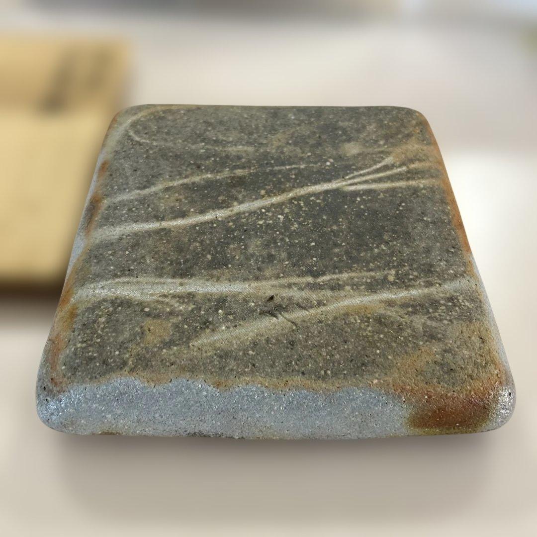 新品未使用　備前焼　手作り陶器 四角皿 木箱付き　高級