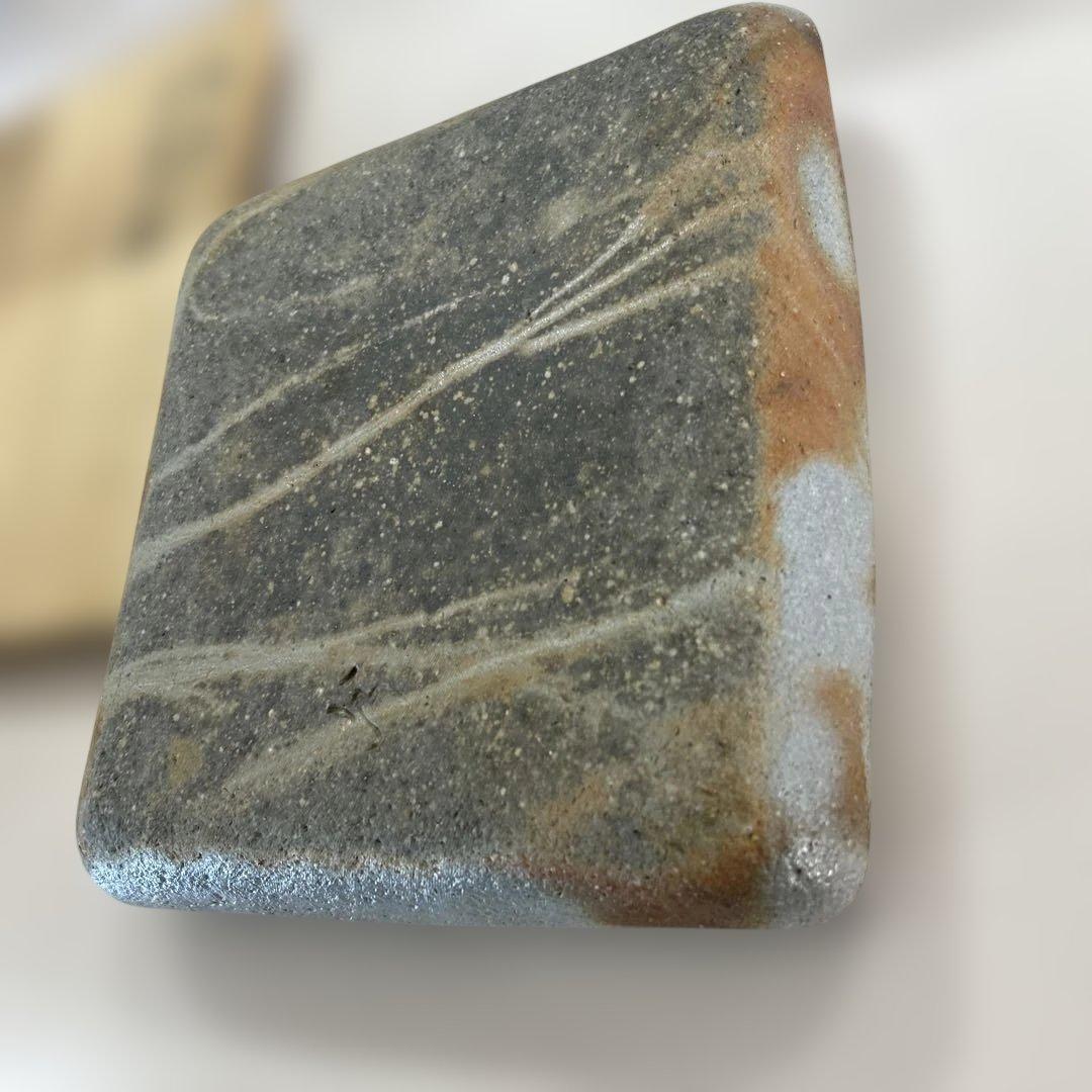 新品未使用　備前焼　手作り陶器 四角皿 木箱付き　高級