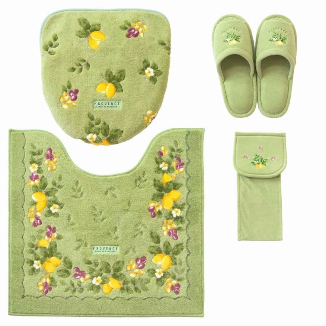 トイレマット ４点セット グリーン 日本製 花柄 普通サイズマット 北欧