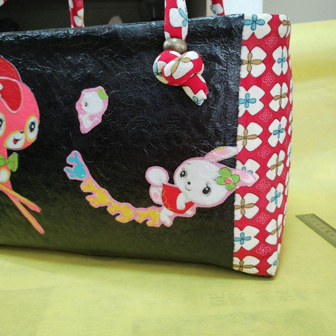 一閑張りバッグ　バンビ　うさぎ　レトロ　古布　ハンドメイド