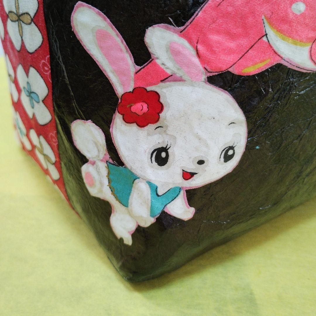 一閑張りバッグ　バンビ　うさぎ　レトロ　古布　ハンドメイド