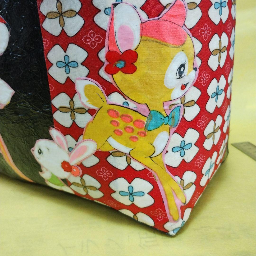 一閑張りバッグ　バンビ　うさぎ　レトロ　古布　ハンドメイド