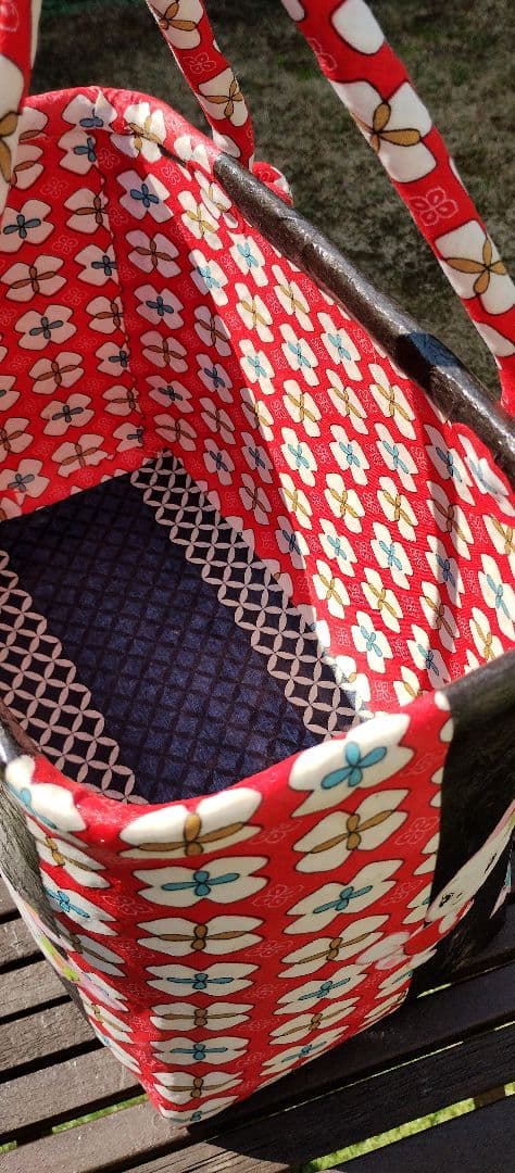 一閑張りバッグ　バンビ　うさぎ　レトロ　古布　ハンドメイド