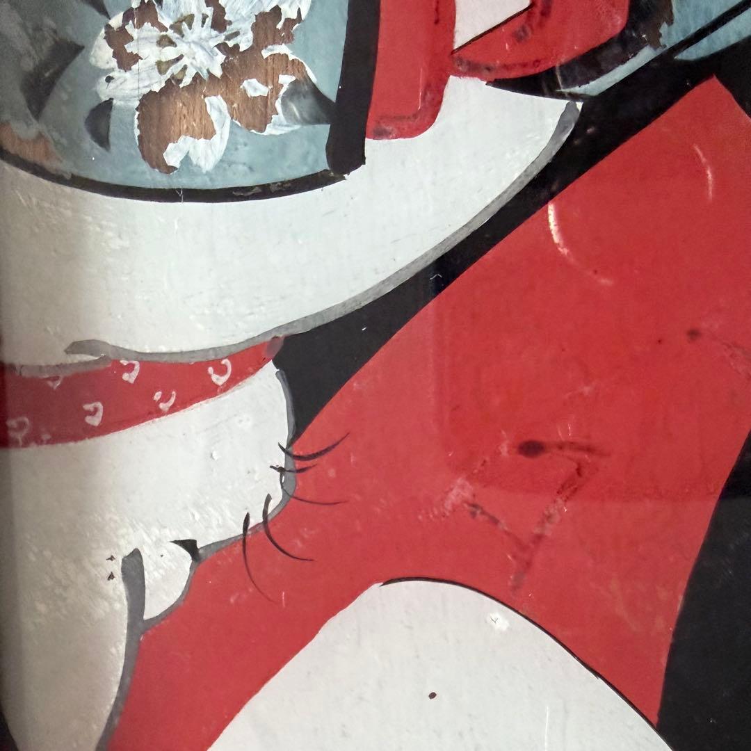 2236様感謝‼️春の大正浪漫‼️彩絵硝子「眠り猫と美人」の図　オリジナル木製枠