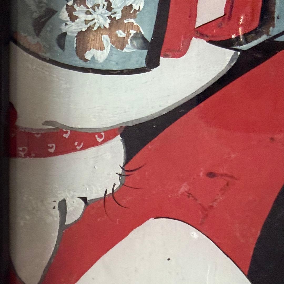 2236様感謝‼️春の大正浪漫‼️彩絵硝子「眠り猫と美人」の図　オリジナル木製枠