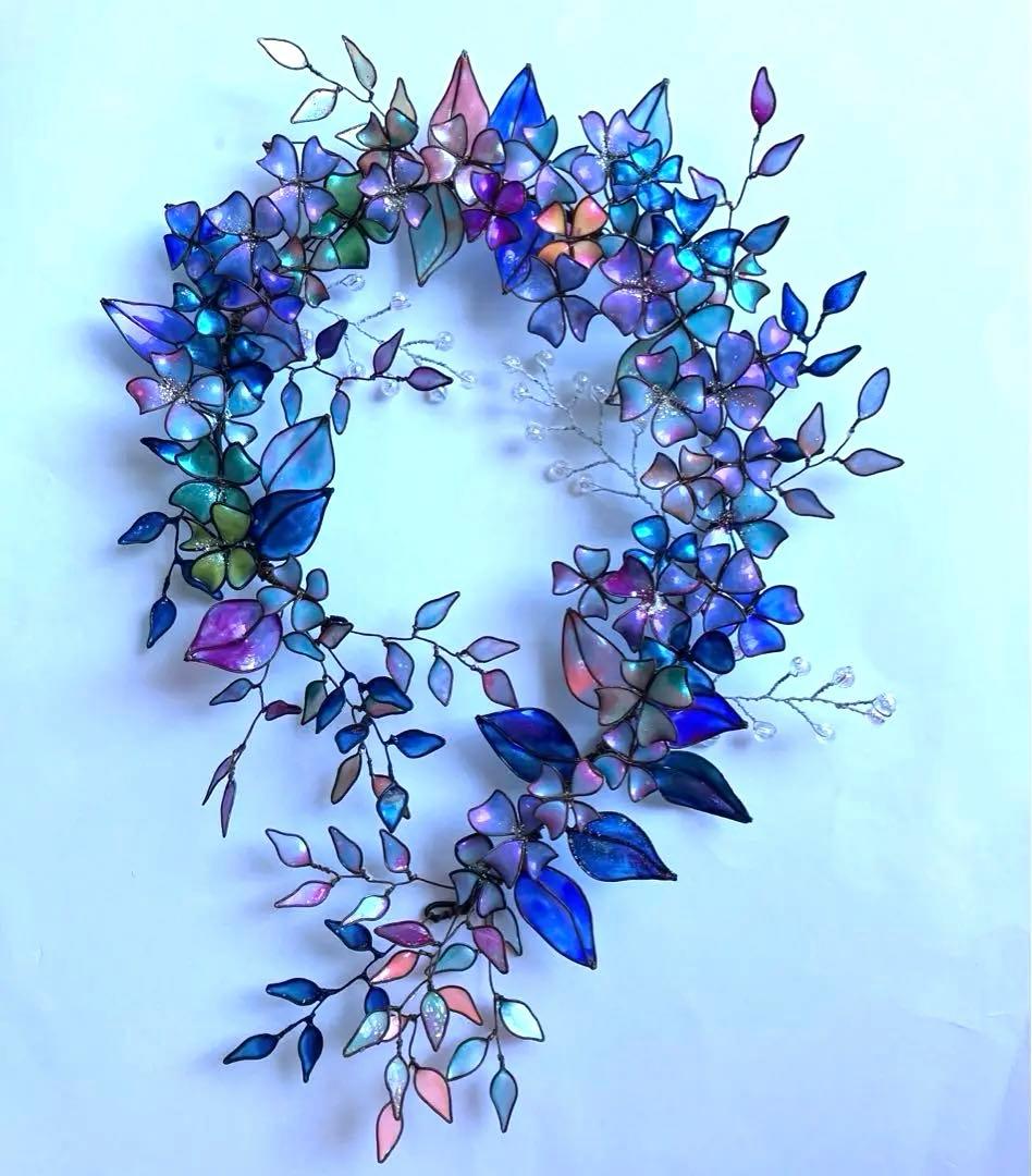 大きな　マーメイドカラーボタニカルリース　ワイヤークラフト　ディップアート