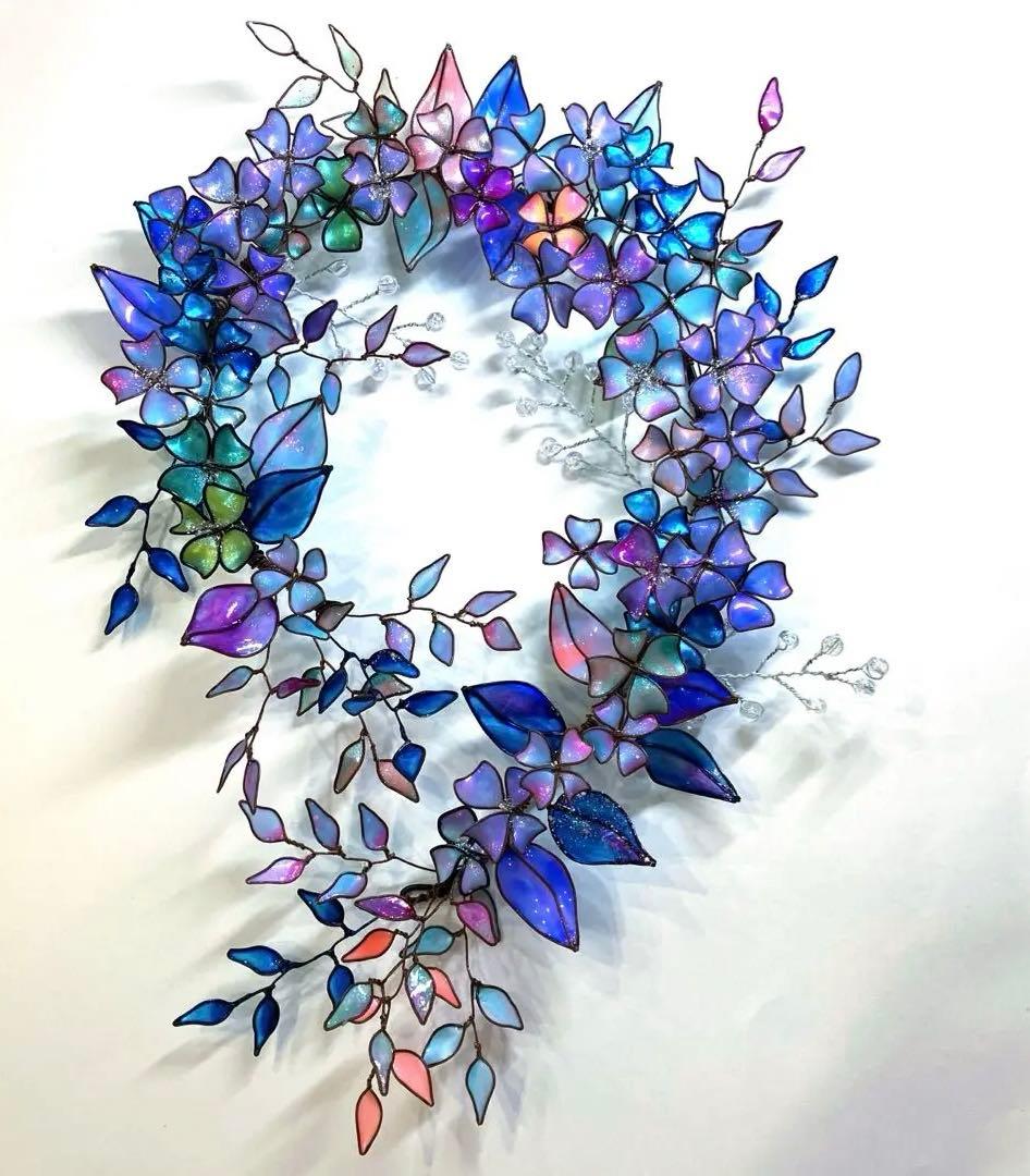 大きな　マーメイドカラーボタニカルリース　ワイヤークラフト　ディップアート