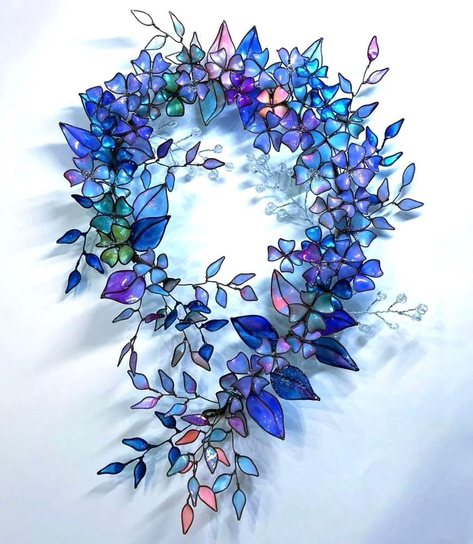 大きな　マーメイドカラーボタニカルリース　ワイヤークラフト　ディップアート