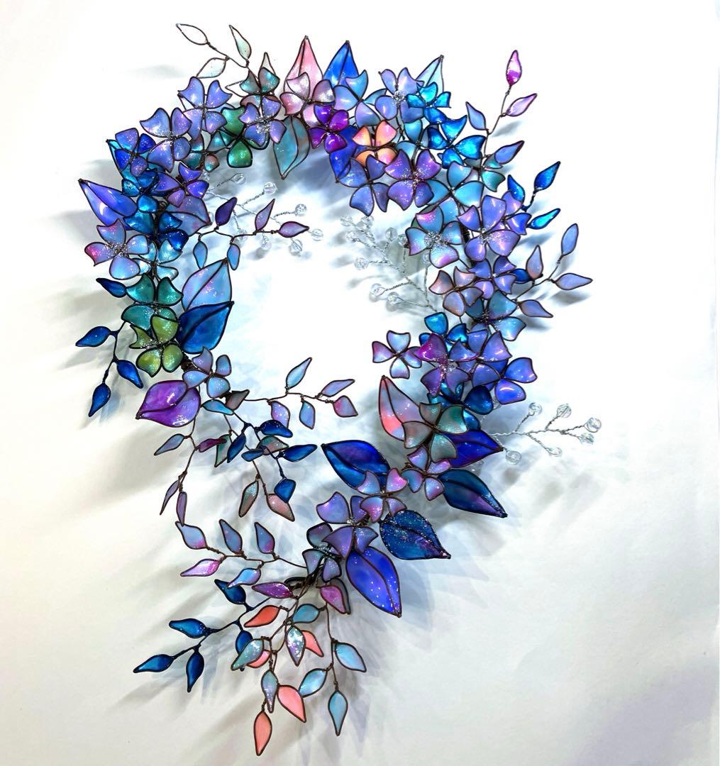 大きな　マーメイドカラーボタニカルリース　ワイヤークラフト　ディップアート