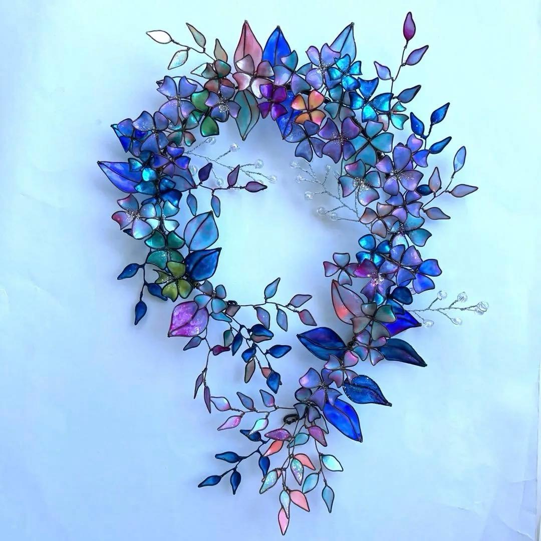 大きな　マーメイドカラーボタニカルリース　ワイヤークラフト　ディップアート