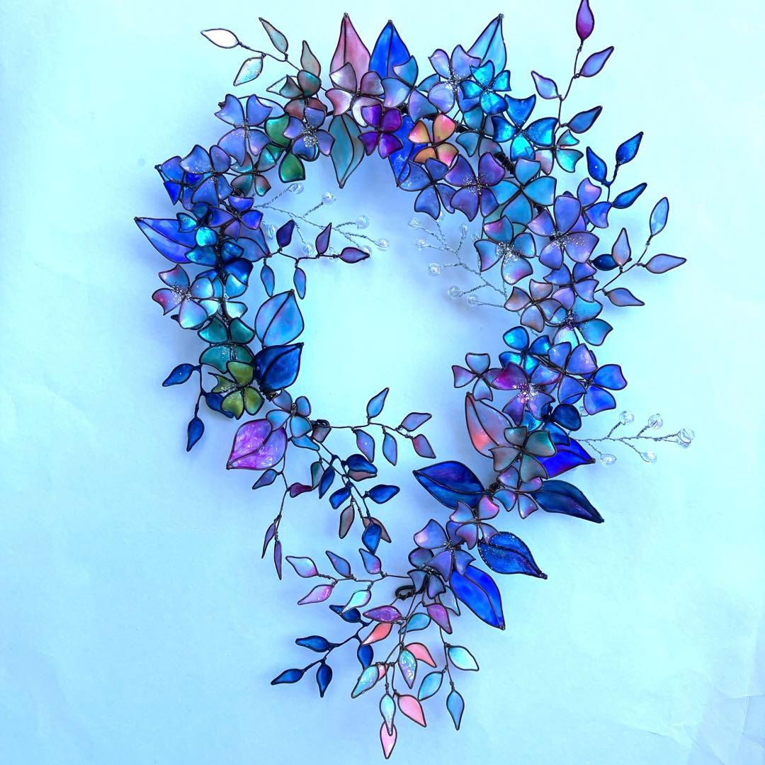 大きな　マーメイドカラーボタニカルリース　ワイヤークラフト　ディップアート