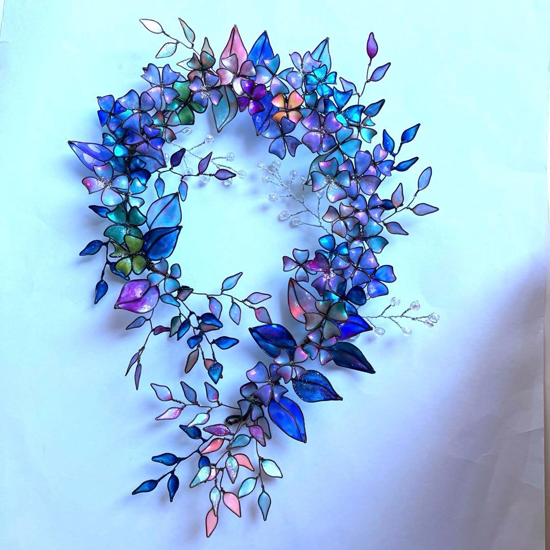 大きな　マーメイドカラーボタニカルリース　ワイヤークラフト　ディップアート