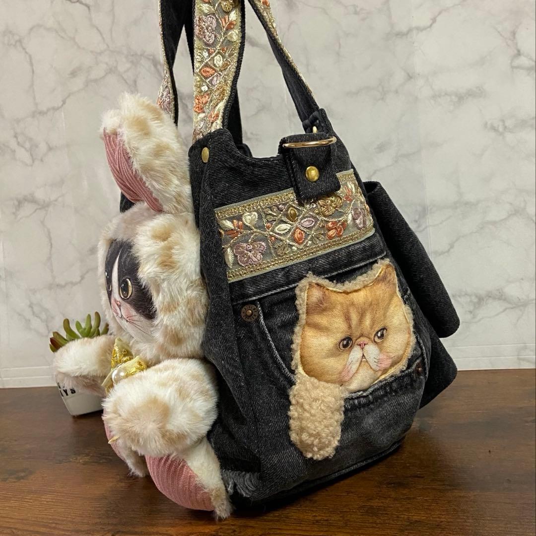 コヤンイサムチョン【ころりんバッグ】インド刺繍リボン×デニムリメイク