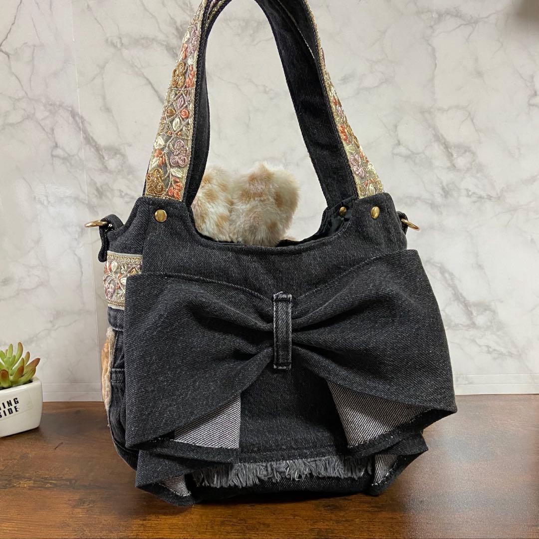 コヤンイサムチョン【ころりんバッグ】インド刺繍リボン×デニムリメイク