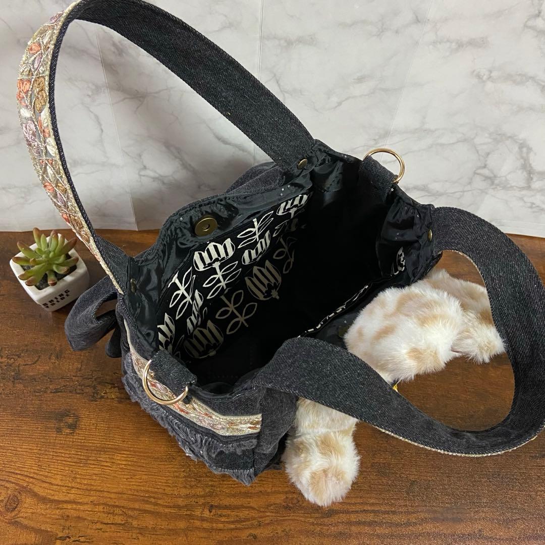 コヤンイサムチョン【ころりんバッグ】インド刺繍リボン×デニムリメイク