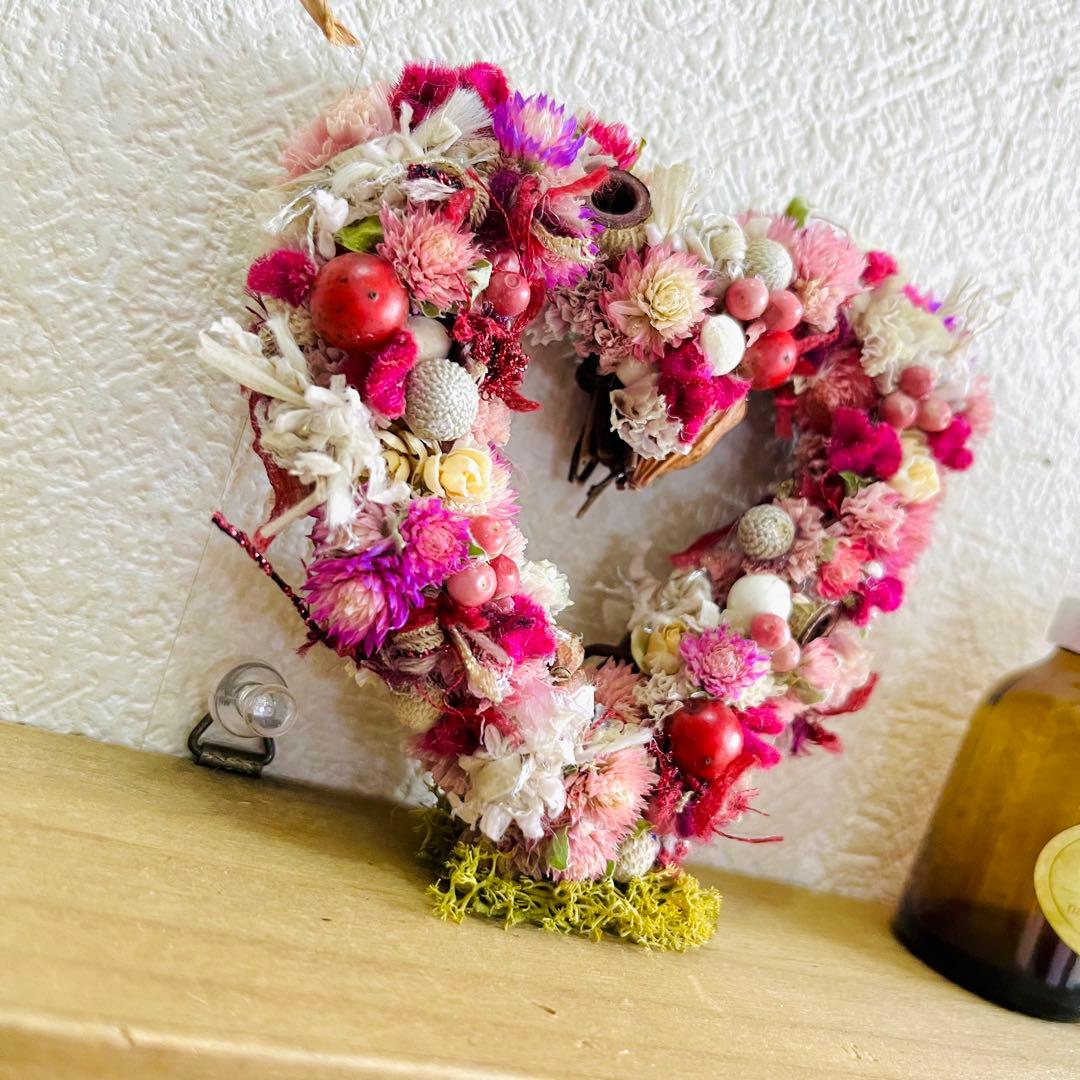 ハートリース　ドライフラワーリース　フラワーリース　バレンタイン　ひな祭り