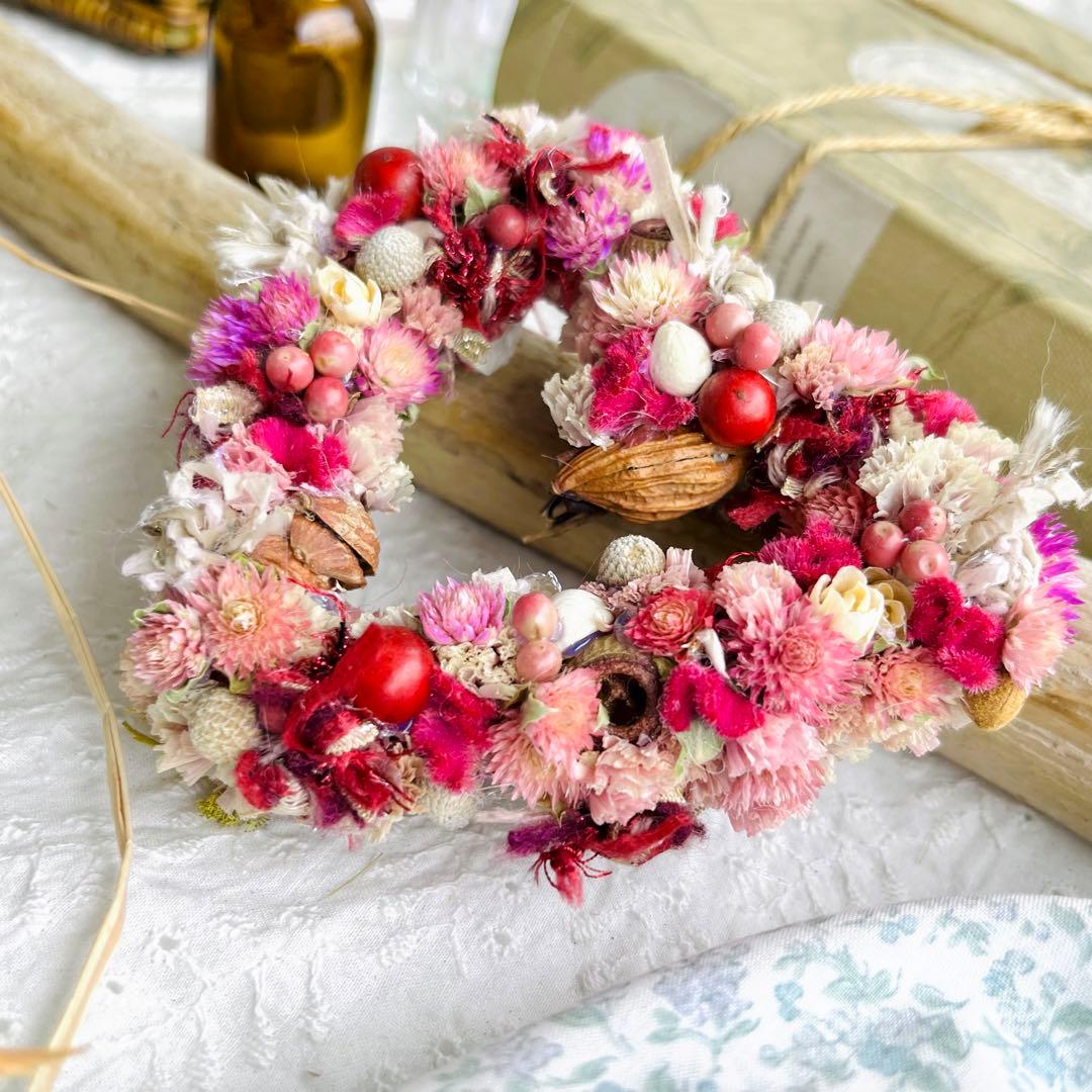 ハートリース　ドライフラワーリース　フラワーリース　バレンタイン　ひな祭り