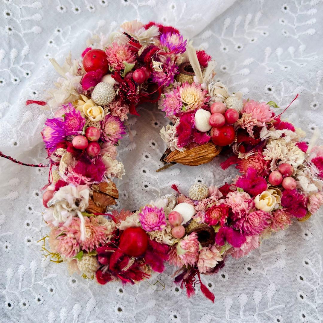 ハートリース　ドライフラワーリース　フラワーリース　バレンタイン　ひな祭り