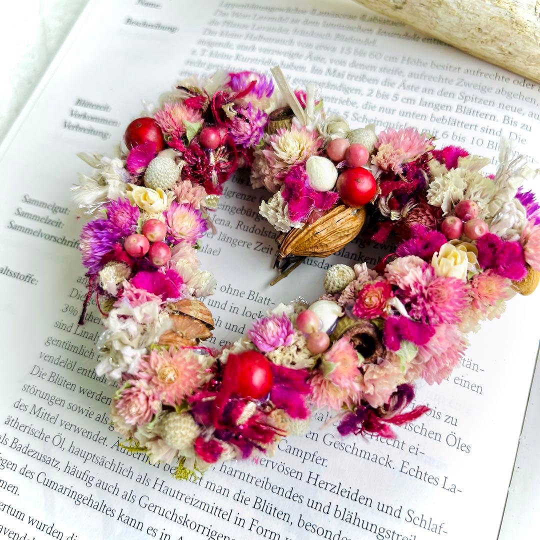 ハートリース　ドライフラワーリース　フラワーリース　バレンタイン　ひな祭り