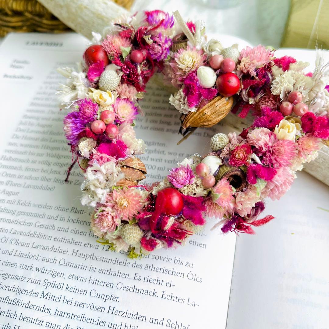 ハートリース　ドライフラワーリース　フラワーリース　バレンタイン　ひな祭り