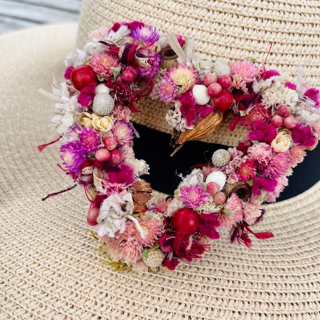 ハートリース　ドライフラワーリース　フラワーリース　バレンタイン　ひな祭り