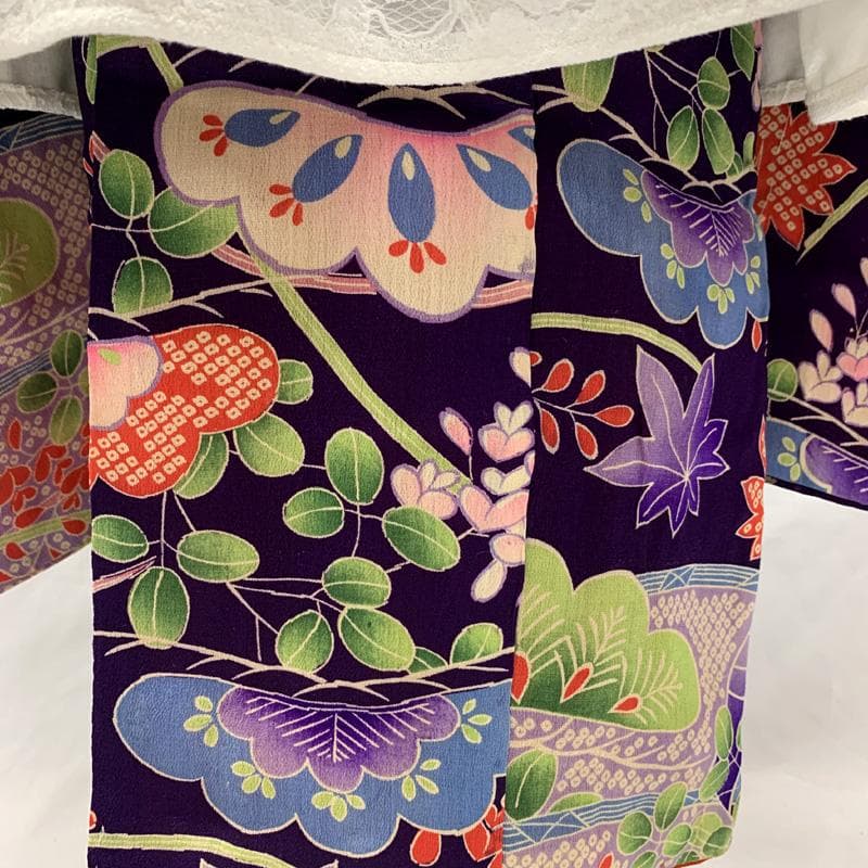 510ag60□七五三 三歳 アンティーク 着物&被布エプロン 松 芝 楓□美品