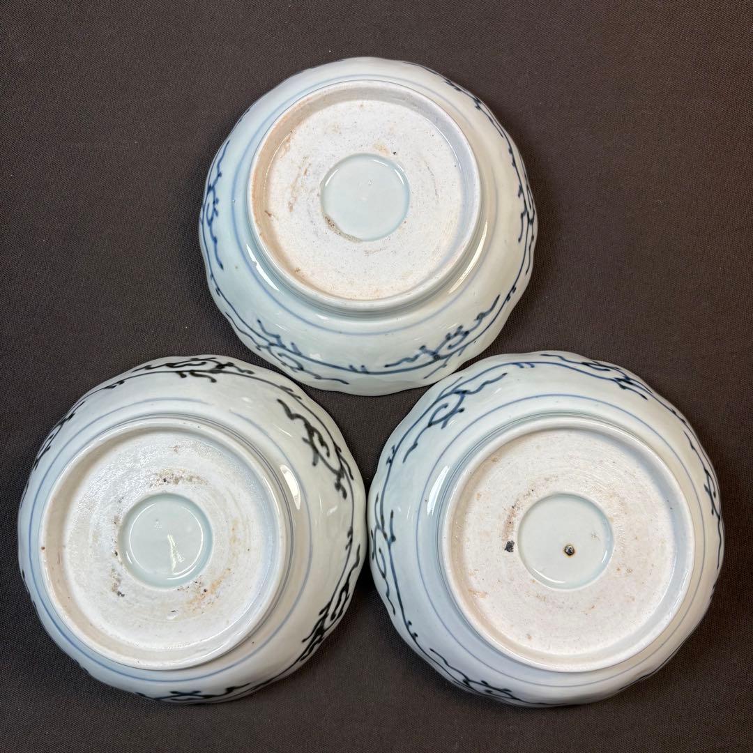 173 金彩 なます皿 3枚セット 印判皿 染付皿 伊万里焼 アンティーク 時代