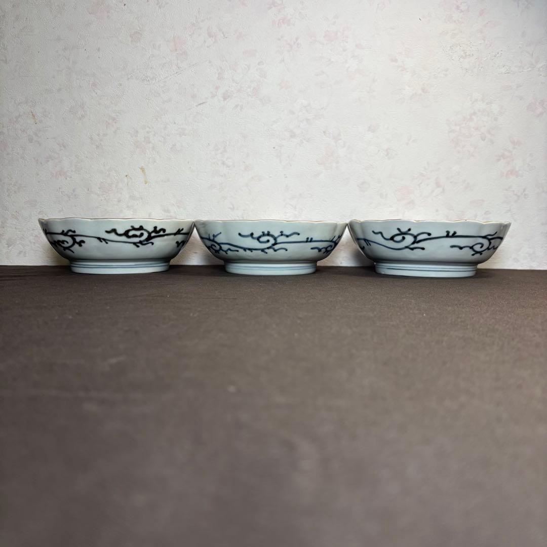 173 金彩 なます皿 3枚セット 印判皿 染付皿 伊万里焼 アンティーク 時代