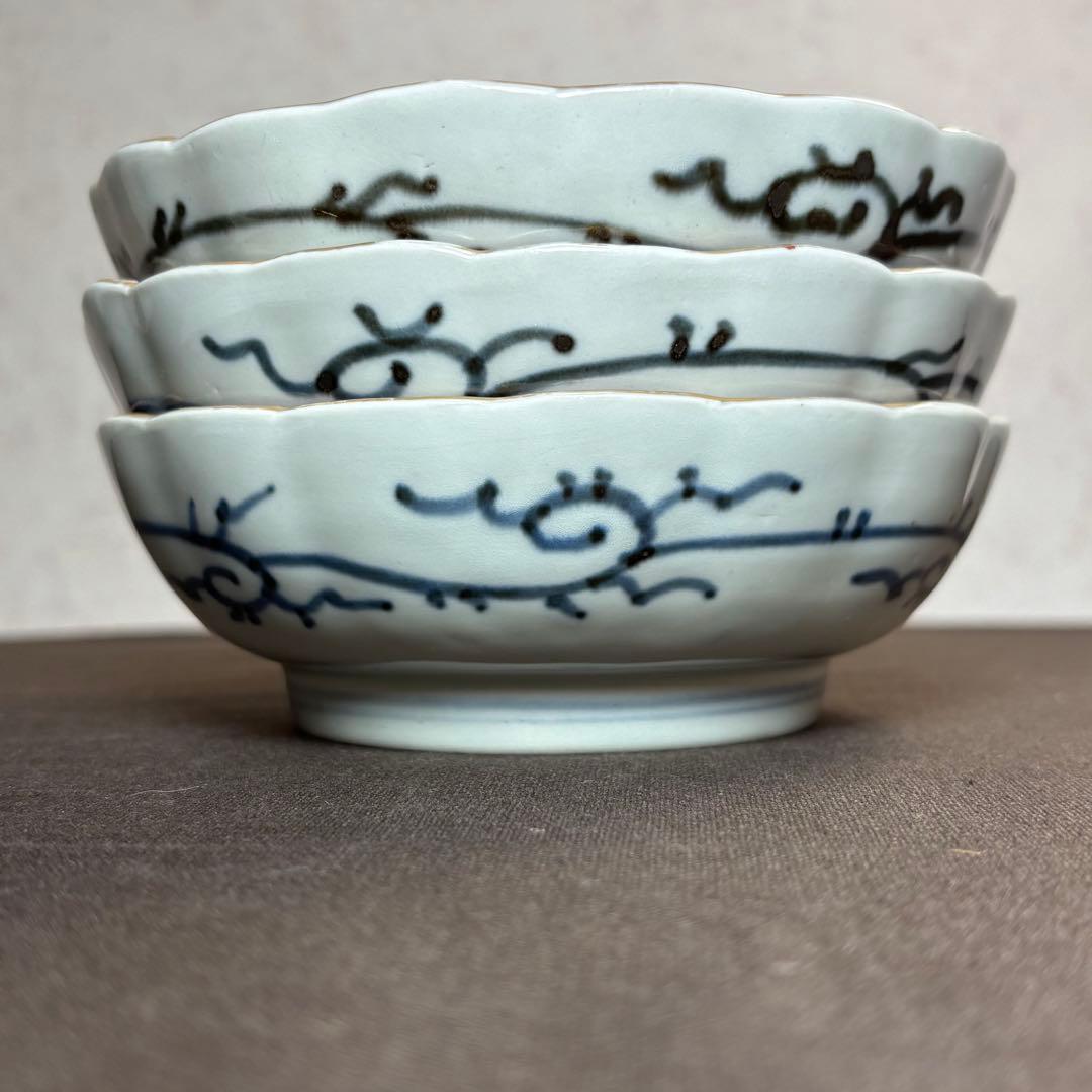 173 金彩 なます皿 3枚セット 印判皿 染付皿 伊万里焼 アンティーク 時代