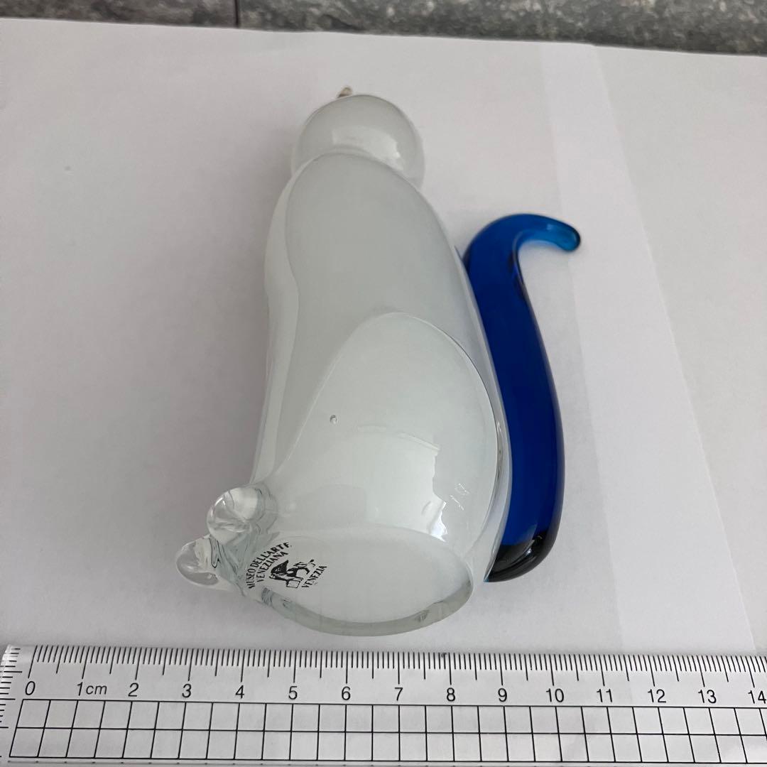 ベネチアングラス　ベネチアンガラス　ネコ　猫　白猫　ガラス置物　硝子細工