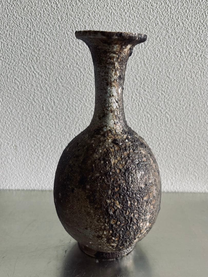 岸野寛　伊賀焼〆長頸壺　瓶　　花入　茶道