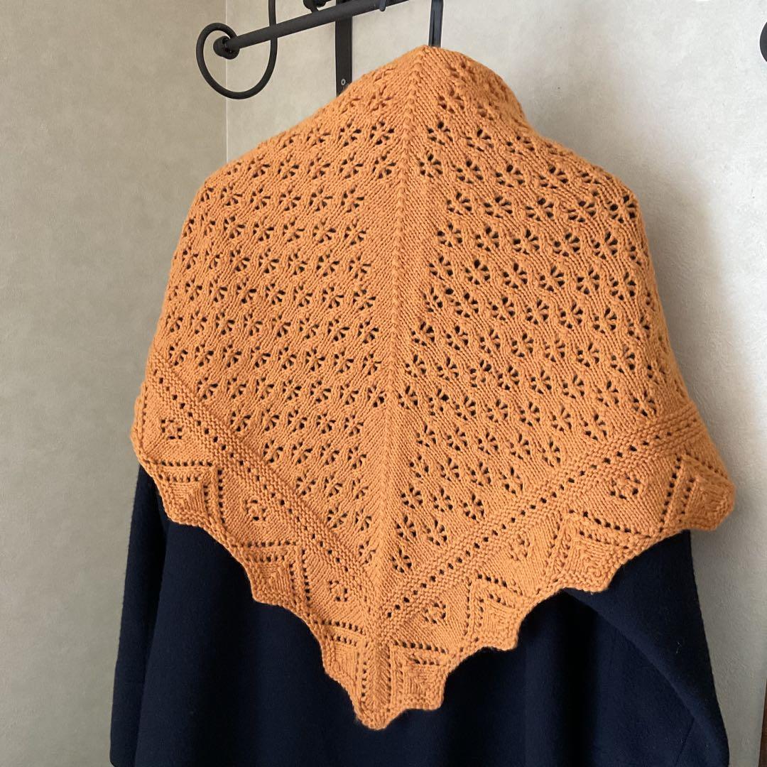 オレンジ レース編み ショール　ハンドメイド