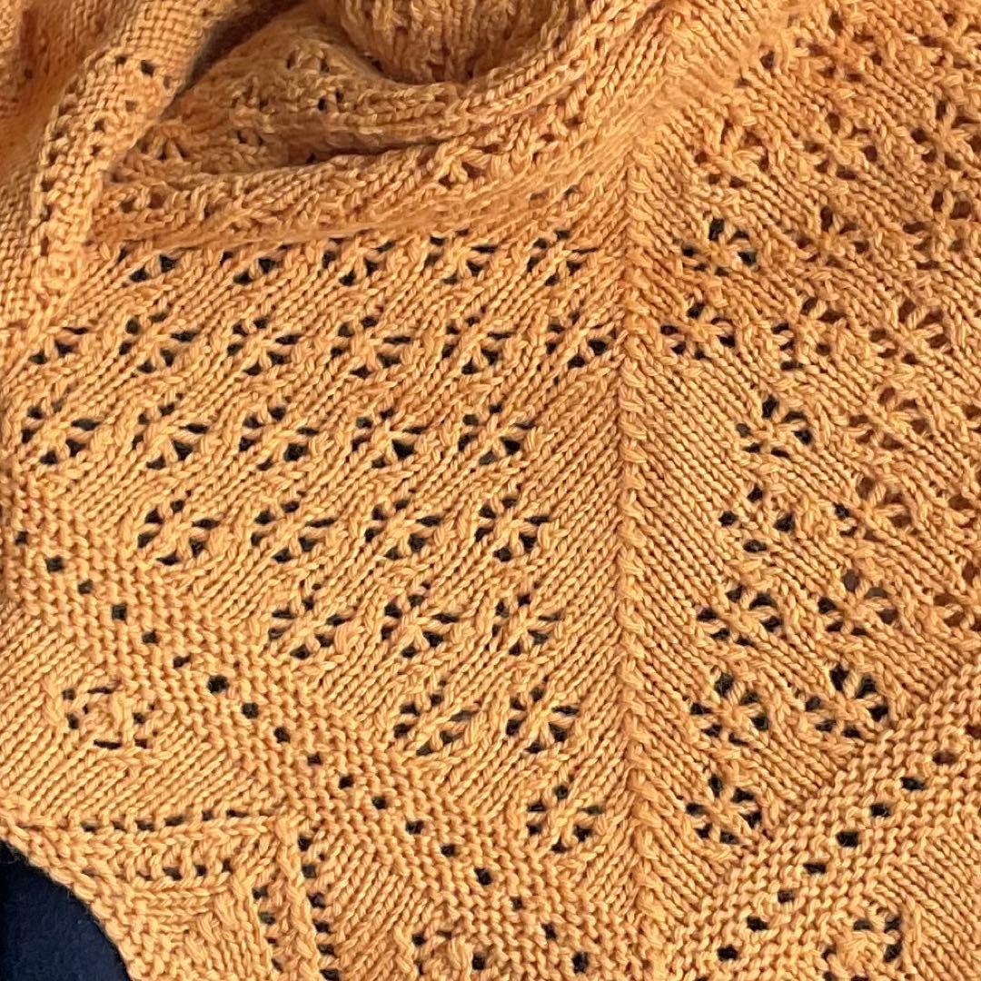 オレンジ レース編み ショール　ハンドメイド