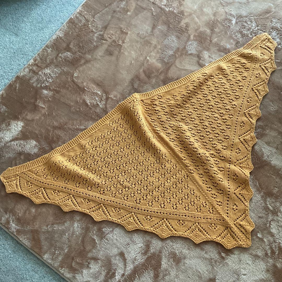 オレンジ レース編み ショール　ハンドメイド